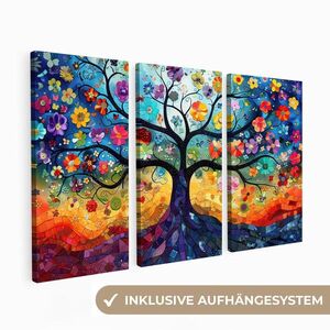 MuchoWow OBRAZ NA PLÁTNĚ 3dílná sada Barevné - Strom života - Květiny - Abstraktní 90x60 cm obraz