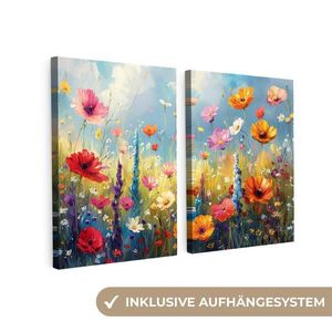 MuchoWow OBRAZ NA PLÁTNĚ 2dílná sada Květiny - Jaro - Barevné - Letní 100x70 cm obraz