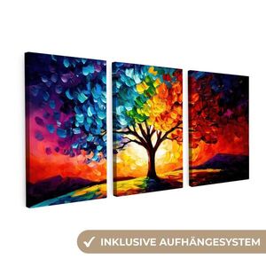 MuchoWow OBRAZ NA PLÁTNĚ 3dílná sada Strom - barevný - vzhled barvy - abstraktní 120x60 cm obraz