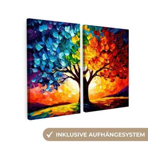 MuchoWow OBRAZ NA PLÁTNĚ 2dílná sada Strom - barevný - vzhled barvy - abstraktní 80x60 cm obraz