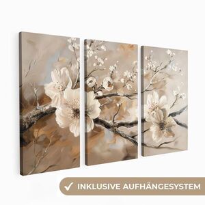 MuchoWow OBRAZ NA PLÁTNĚ 3dílná sada Květina - Béžová - Abstraktní - Květiny 90x60 cm obraz