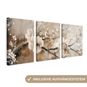 MuchoWow OBRAZ NA PLÁTNĚ 3dílná sada Květina - Béžová - Abstraktní - Květiny 90x40 cm obraz