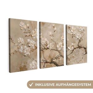 MuchoWow OBRAZ NA PLÁTNĚ 3dílná sada Béžová - Blossom - Moderní 120x60 cm obraz
