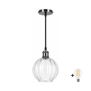 BRILAGI - LED Lustr na lanku RETRO GLASS 1xE27/60W/230V pr. 18 cm černá/čirá NSTK7485+AI0177 obraz