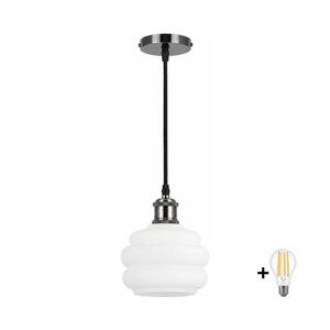 BRILAGI - LED Lustr na lanku RETRO GLASS 1xE27/60W/230V pr. 20 cm černá/bílá NSTK7639+AI0177 obraz