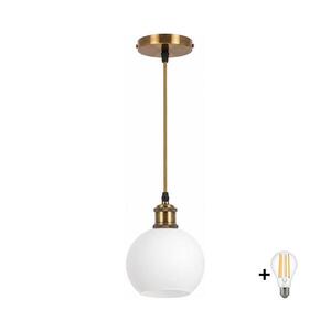 BRILAGI - LED Lustr na lanku RETRO GLASS 1xE27/60W/230V pr. 15 cm zlatá/bílá NSTK7432+AI0178 obraz