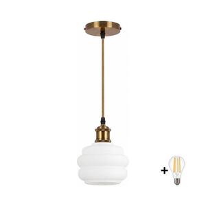 BRILAGI - LED Lustr na lanku RETRO GLASS 1xE27/60W/230V pr. 20 cm zlatá/bílá NSTK7639+AI0178 obraz