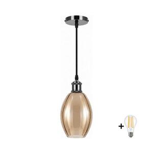 BRILAGI-LED Lustr na lanku RETRO GLASS 1xE27/60W/230V pr. 17cm černá/kouř béžová NSTK7499+AI0177 obraz