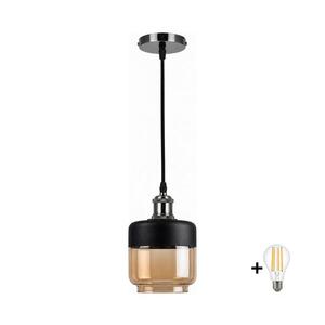 BRILAGI-LED Lustr na lanku RETRO GLASS 1xE27/60W/230V pr. 14cm černá/kouř béžová NSTK7324+AI0177 obraz