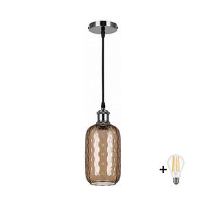BRILAGI-LED Lustr na lanku RETRO GLASS 1xE27/60W/230V pr. 14 cm černá/kouř hnědá NSTK7702+AI0177 obraz