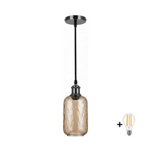 BRILAGI-LED Lustr na lanku RETRO GLASS 1xE27/60W/230V pr. 14 cm černá/kouř hnědá NSTK7701+AI0177 obraz