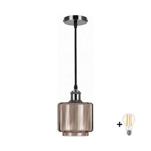 BRILAGI-LED Lustr na lanku RETRO GLASS 1xE27/60W/230V pr. 15cm černá/kouř béžová NSTK7399+AI0177 obraz