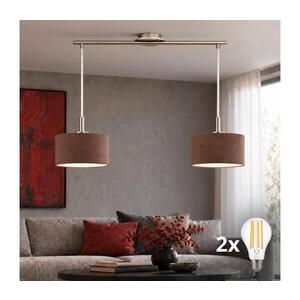 Eglo - LED Lustr na lanku TUNJA 2xE27/60W/230V matný chrom/hnědá EG32519+2xNSTK9968 obraz
