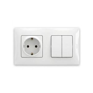 Legrand - Dvojitý vypínač č. 5 a zásuvka domovní SCHUKO s rámečk NILOE 250V bílá LR0029+LR0023+LR0113 obraz