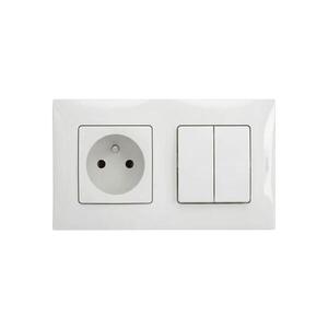Legrand - Dvojitý sériový vypínač č. 5 a zásuvka domovní s rámeč NILOE 250V bílá LR0029+LR0023+LR0017 obraz