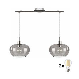 BRILAGI - LED Lustr na lanku RETRO GLASS 2xE27/60W/230V matný chrom/kouřová šedá 1xEG32519+2xNSBL1193 obraz