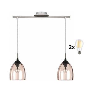 BRILAGI-LED Lustr na lanku RETRO GLASS 2xE27/60W/230V matný chrom/kouřová béžová 1xEG32519+2xNSTK7393 obraz