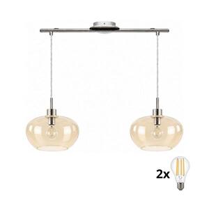BRILAGI-LED Lustr na lanku RETRO GLASS 2xE27/60W/230V matný chrom/kouřová béžová 1xEG32519+2xNSBL1194 obraz