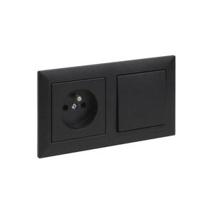 Legrand - Zásuvka domovní a jednopólový vypínač č. 1 s rámečkem SUNO 250V černá LR0077+LR0065+LR0070 obraz