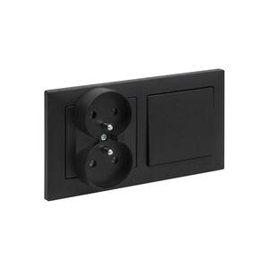 Legrand - Dvojitá zásuvka domovní a jednopólový vypín č. 1 s rám SUNO 250V černá LR0077+LR0066+LR0070 obraz