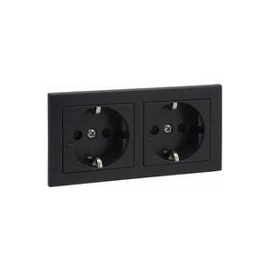 Legrand - Dvojitá zásuvka domovní SCHUKO s rámečkem SUNO 250V černá LR0077+LR0118+LR0118 obraz