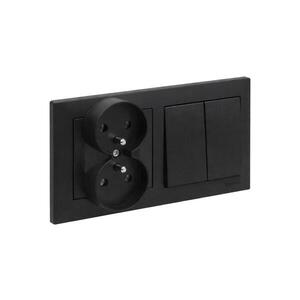 Legrand - Dvojitá zásuvka domovní a dvojitý vypínač č. 5 s rámeč SUNO 250V černá LR0077+LR0066+LR0071 obraz