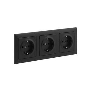 Legrand - Trojitá zásuvka domovní SCHUKO s rámečkem SUNO 250V černá LR0094+LR0118+LR0118+LR0118 obraz