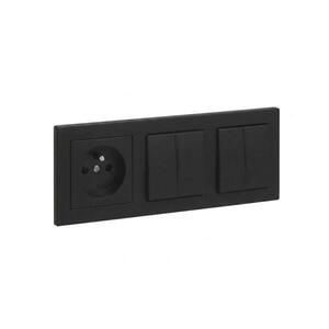 Legrand - 2x Dvojitý vypínač č. 5 a zásuvka domovní s rámečkem SUNO 250V černá LR0094+LR0065+LR0071+LR0071 obraz