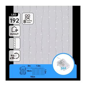 B.V. -LED Venk vánoční řetěz 192xLED/8 funkcí 3xAA 4, 5x1, 2m IP44 studená bílá B10303AFQF obraz