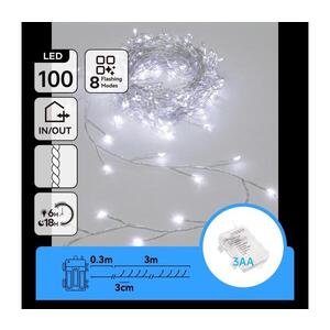 B.V. -LED Venkovní vánoční řetěz 100xLED/8 funkcí 3xAA 3, 3m IP44 studená bílá B103033WL obraz