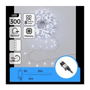 B.V. - LED Venkovní vánoční řetěz 300xLED/8 funkcí 18m IP44 studená bílá B10303ABLK obraz