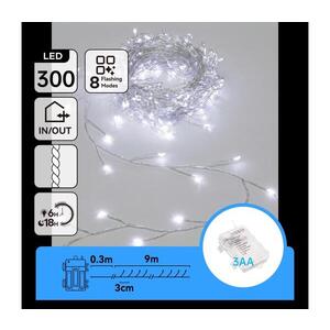 B.V. -LED Venkovní vánoční řetěz 300xLED/8 funkcí 3xAA 9, 3m IP44 studená bílá B103033WR obraz