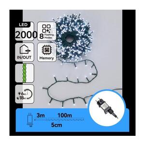 B.V. - LED Venkovní vánoční řetěz 2000xLED/8 funkcí 103m IP44 studená bílá B10303AFRS obraz