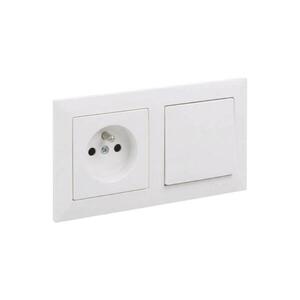Legrand - Jednopólový vypínač č. 1 a zásuvka domovní s rámečkem SUNO 250V bílá LR0093+LR0086+LR0081 obraz