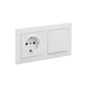 Legrand - Jednopólový vypínač č. 1 a zásuvka domovní SCHUKO s rám SUNO 250V bílá LR0093+LR0086+LR0117 obraz
