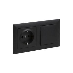 Legrand - Zásuvka domovní SCHUKO a jednopólový vypí č. 1 s rámeč SUNO 250V černá LR0077+LR0118+LR0070 obraz