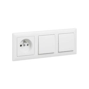 Legrand -Dvojitý jednopólový vypínač č. 1 a zásuvka domovní s rám SUNO 250V bílá LR0078+LR0081+LR0086+LR0086 obraz