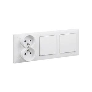 Legrand-Dvojitý jednopólový vypínač č. 1 a dvojitá zásu dom s rám SUNO 250V bílá LR0078+LR0082+LR0086+LR0086 obraz