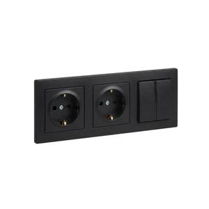 Legrand - Dvojitá zásuvka domovní SCHUKO a dvoj vyp č. 5 s rámeč SUNO 250V černá LR0094+LR0118+LR0118+LR0071 obraz