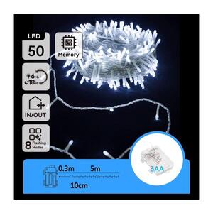 B.V. -LED Venkovní vánoční řetěz 50xLED/8 funkcí 3xAA 5, 3m IP44 studená bílá B10303K1U obraz
