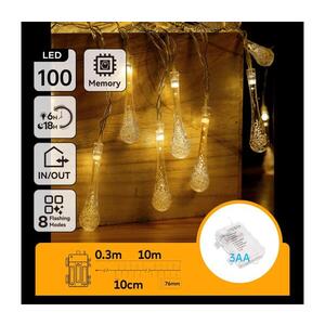 B.V. - LED Ven. ván. řetěz 100xLED/8 funkcí 3xAA 10m IP44 teplá bílá kapky B10303K59 obraz