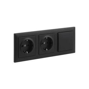 Legrand-Dvojitá zásuvka domovní SCHUKO a jednop vypín č. 1 s rám SUNO 250V černá LR0094+LR0118+LR0118+LR0070 obraz