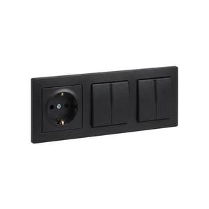 Legrand - 2x Dvojitý vypínač č. 5 a zásuvka domovní SCHUKO s rám SUNO 250V černá LR0094+LR0118+LR0071+LR0071 obraz
