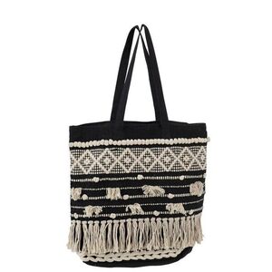 Černo-krémová kabelka Monochrome Boho s třásněmi - 40*45cm 94937 obraz