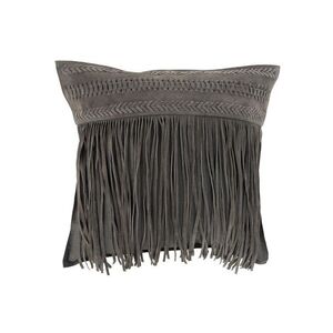 Šedý kožený polštář s výplní Tassels - 45*45*10cm 98253 obraz