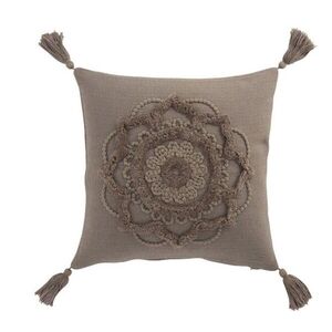 Taupe bavlněný polštář Fransen Blumen se střapci - 45*45 cm 3053 obraz