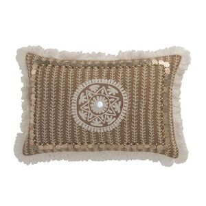 Hnědý jutový polštář s třásněmi a penízky Jute natural - 49*12*31cm 3032 obraz