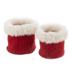 Sada 2 bílo-červených chlupatých obalů na květináče Plush pots – Ø 27 *25 cm 6698 obraz