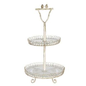 Vintage kovový etažér s patinou a dekoracemi ptáčků – Ø 36*65 cm 5Y0728 obraz