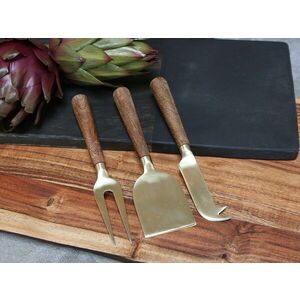 3ks zlatá sada na sýry s dřevěnou rukojetí Cheese - 17cm 61497-13 obraz
